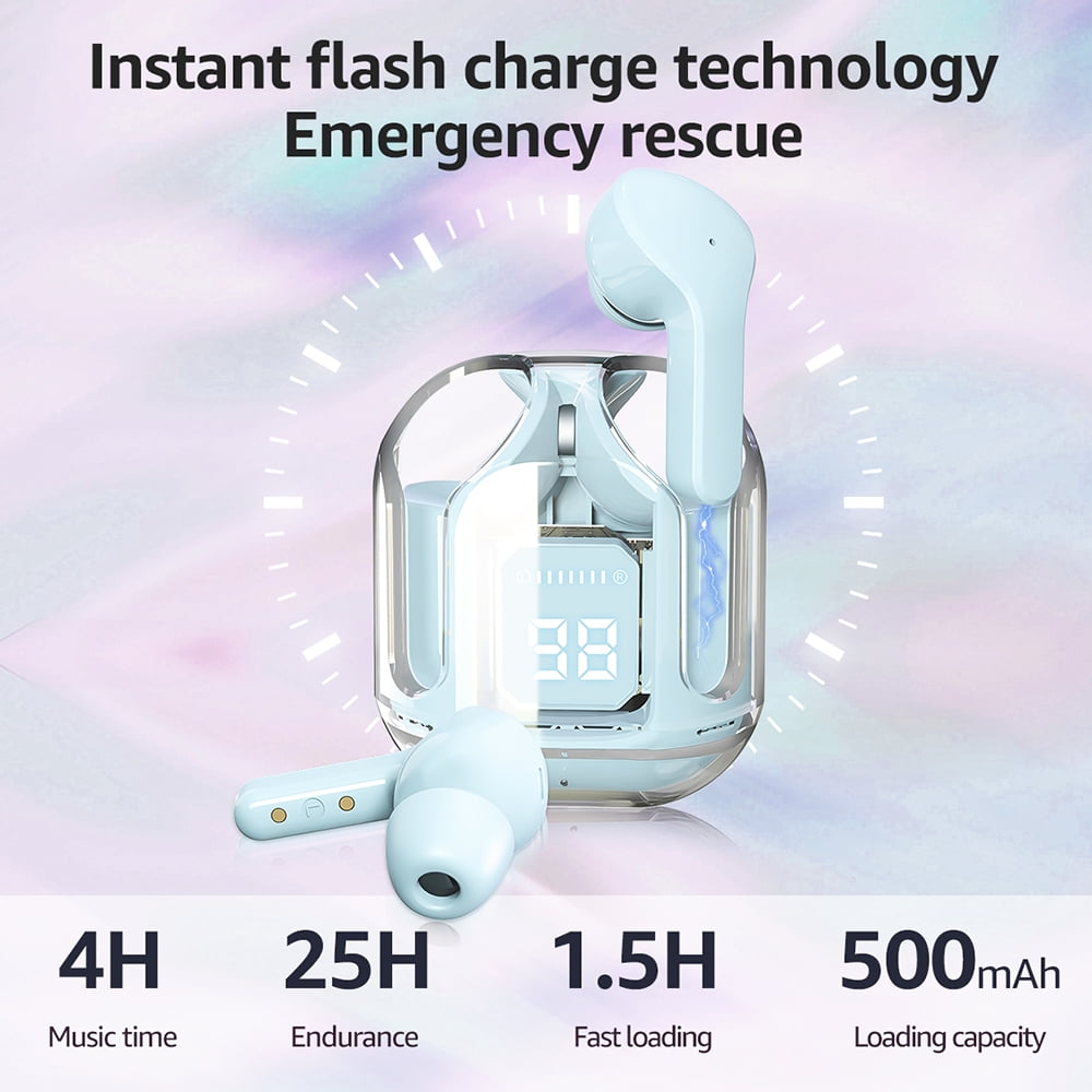 CMYBabee Wireless Earbuds, Bluetooth Headphones with Noise Cancelling and LED Power Display - IPX7 Waterproof, Built-in Mic, Compatible with Iphone & Android, Charging Case, Blue