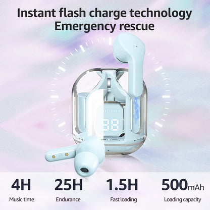 CMYBabee Wireless Earbuds, Bluetooth Headphones with Noise Cancelling and LED Power Display - IPX7 Waterproof, Built-in Mic, Compatible with Iphone & Android, Charging Case, Blue