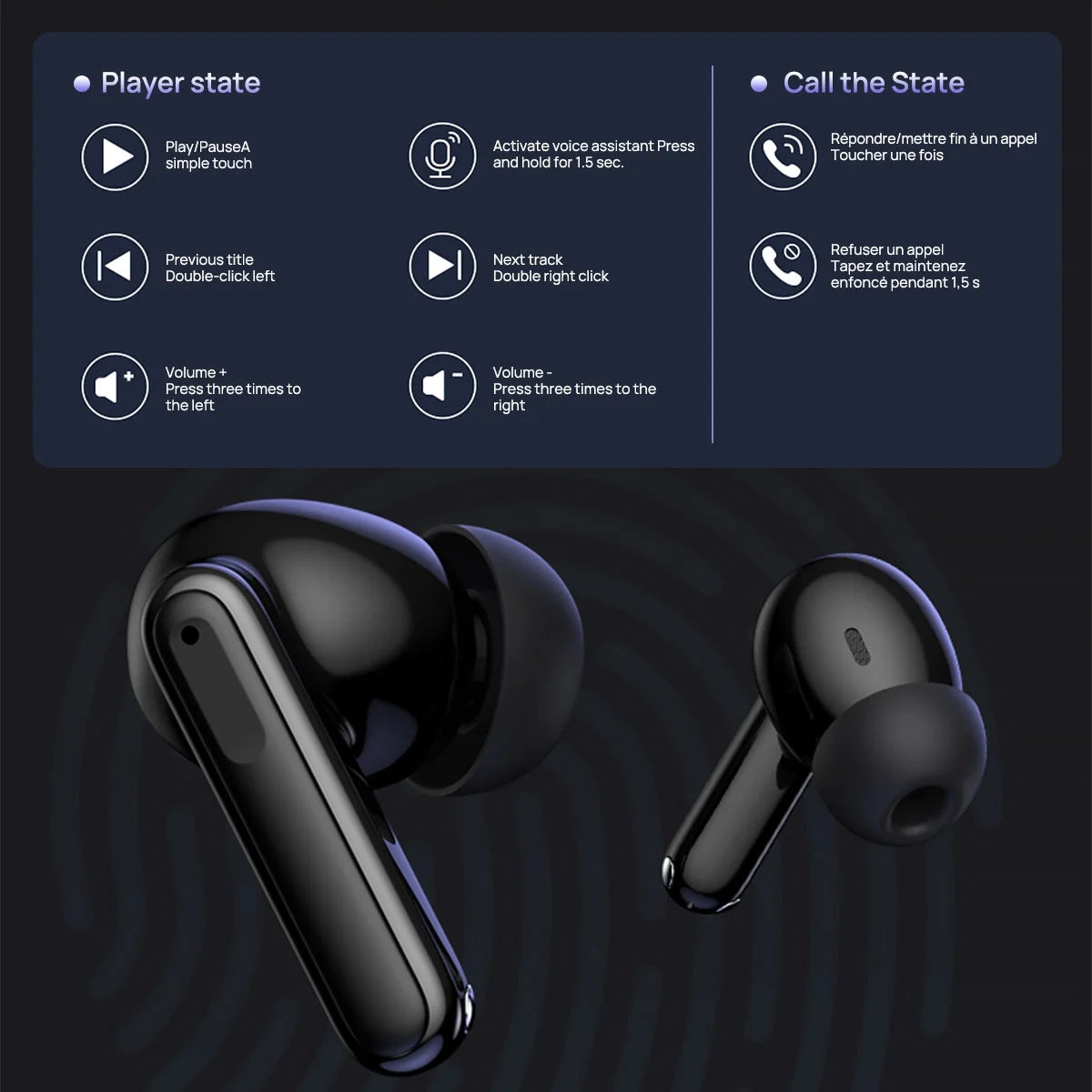 J8 Wireless Touch WaterProof Bluetooth Earbuds - White