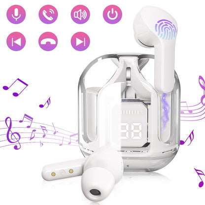 CMYBabee Wireless Earbuds, Bluetooth Headphones with Noise Cancelling and LED Power Display - IPX7 Waterproof, Built-in Mic, Compatible with Iphone & Android, Charging Case, White