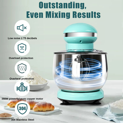 MULISOFT Stand Mixer, 5.5Qt Stainless Steel Bowl, 6 Speed, Includes Whisk, Beater, Dough Hook, Blue