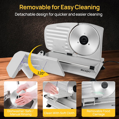 MULISOFT Meat Slicer, Meat Slicer Machine for Home Use, with 2 Removable Stainless Steel Blades, Adjustable Thickness Deli Slicer, Electric Slicer for Meat, Cheese, Bread, New