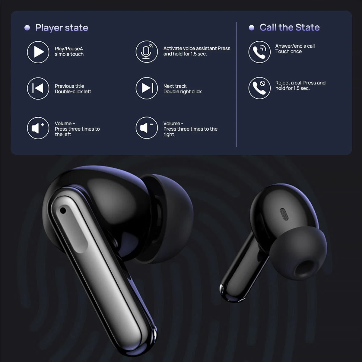 J8 Wireless Touch WaterProof Bluetooth Earbuds - Black